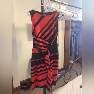 Red black stripe cocktail dress
